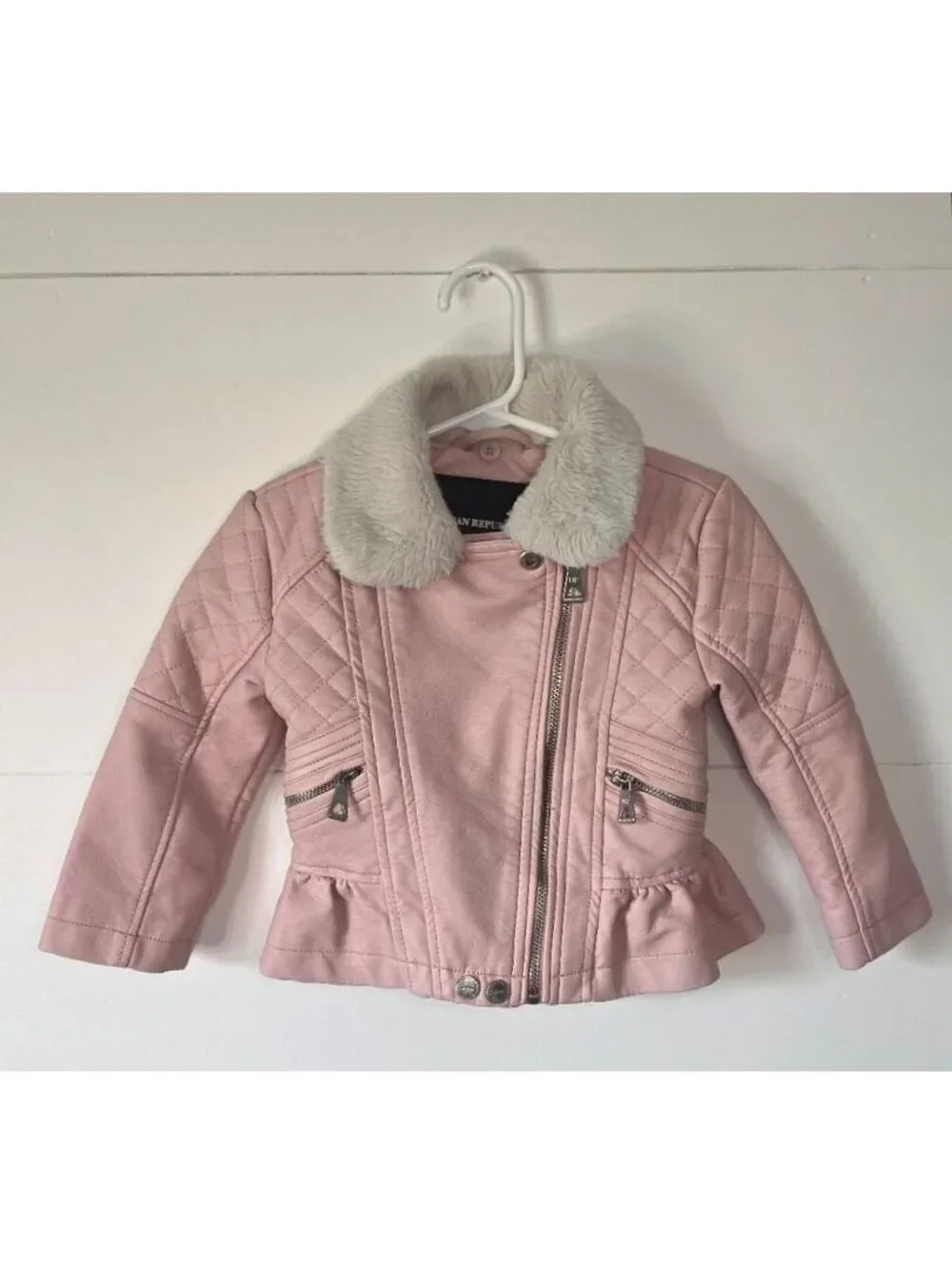 Urban Republic 2T Pink Faux Leather Ruffle Jacket w/ removable fur collar,  #92